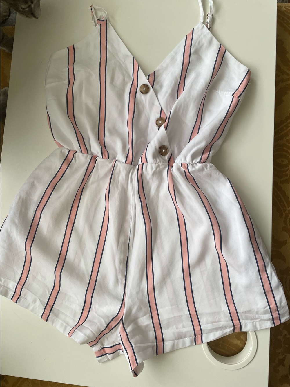 Guess White Romper with Pink and Navy Stripes